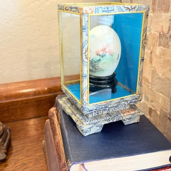 Vintage Oriental Hand Painted Egg in Glass Case - Picture 9 of 16